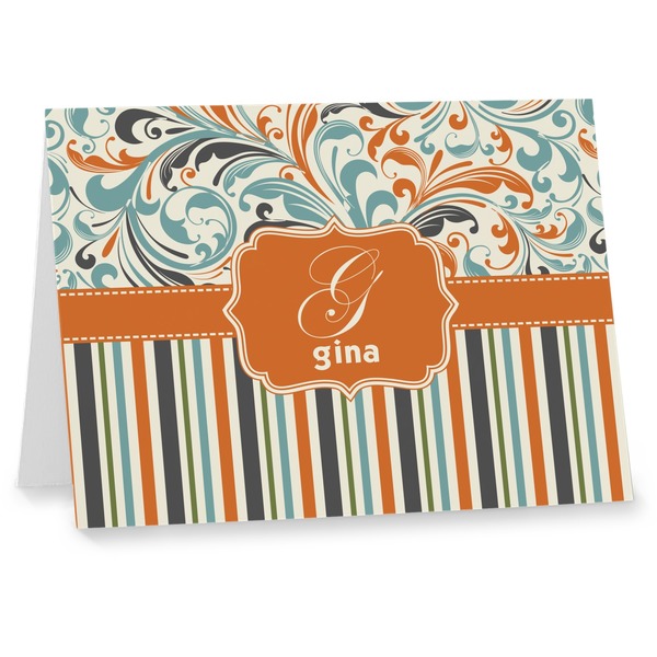 Custom Orange Blue Swirls & Stripes Note cards (Personalized)