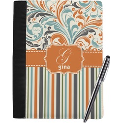 Orange Blue Swirls & Stripes Notebook Padfolio - Large w/ Name and Initial