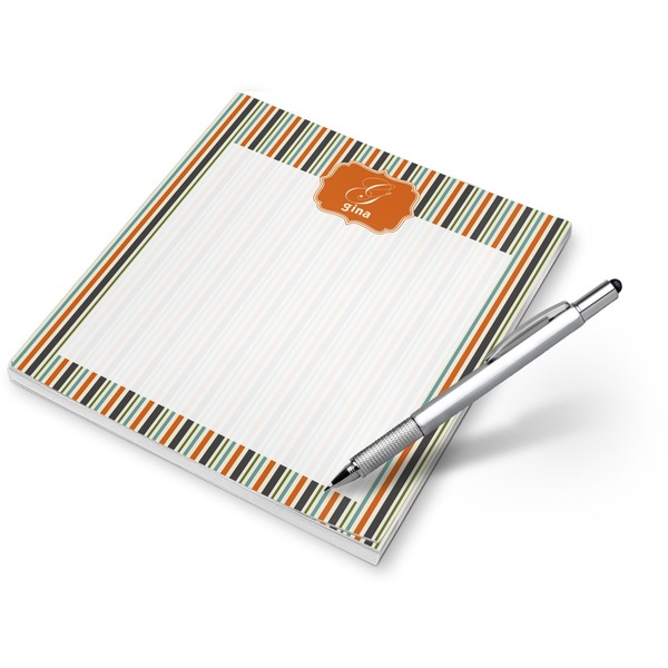 Custom Orange Blue Swirls & Stripes Notepad (Personalized)