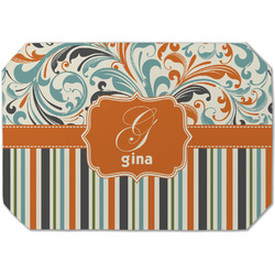 Orange Blue Swirls & Stripes Dining Table Mat - Octagon (Single-Sided) w/ Name and Initial