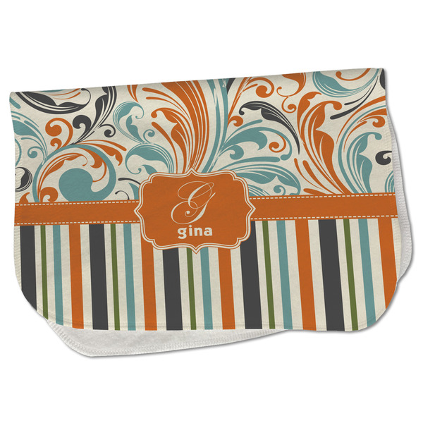 Custom Orange Blue Swirls & Stripes Burp Cloth - Fleece w/ Name and Initial
