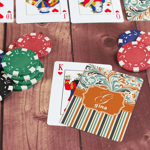 Orange Blue Swirls & Stripes On Table with Poker Chips