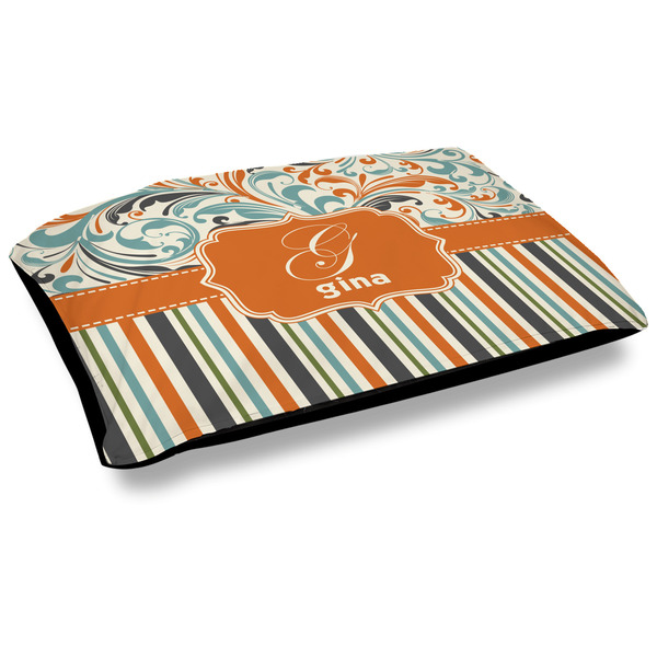 Custom Orange Blue Swirls & Stripes Dog Bed w/ Name and Initial