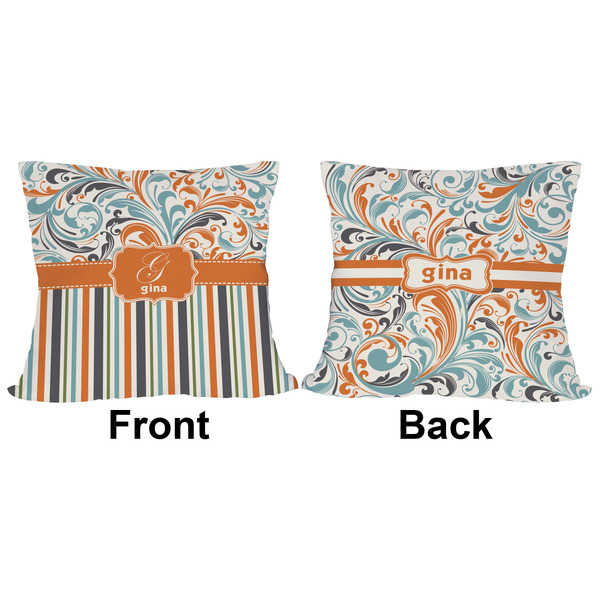 Orange Blue Swirls & Stripes Outdoor Pillow - 16x16