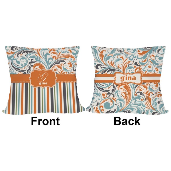Orange Blue Swirls & Stripes Outdoor Pillow - 18x18