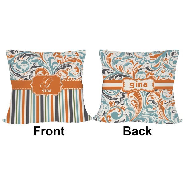 Orange Blue Swirls & Stripes Outdoor Pillow - 20x20