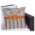 Orange Blue Swirls & Stripes Outdoor Pillow (Personalized)