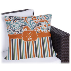 Orange Blue Swirls & Stripes Outdoor Pillow - 16" (Personalized)