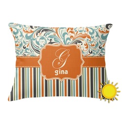Orange Blue Swirls & Stripes Outdoor Throw Pillow (Rectangular) (Personalized)