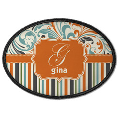 Orange Blue Swirls & Stripes Iron On Oval Patch w/ Name and Initial