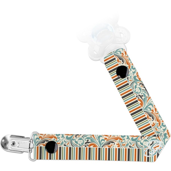Custom Orange Blue Swirls & Stripes Pacifier Clip (Personalized)