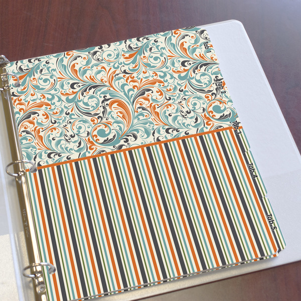 Orange Blue Swirls & Stripes Page Dividers - Set of 5 - In Context