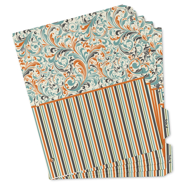 Custom Orange Blue Swirls & Stripes Binder Tab Divider Set (Personalized)