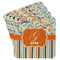 Orange Blue Swirls & Stripes Paper Coasters w/ Name and Initial