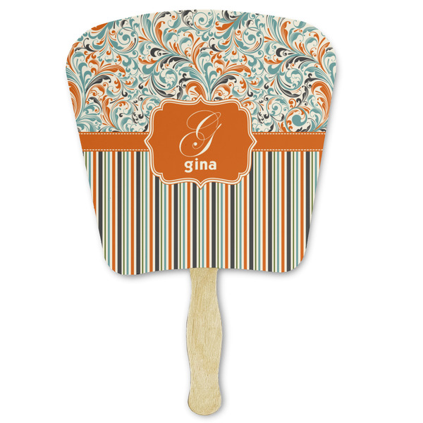 Custom Orange Blue Swirls & Stripes Paper Fan (Personalized)