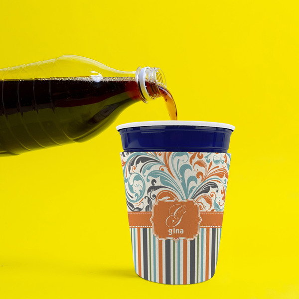 Orange Blue Swirls & Stripes Party Cup Sleeves - without bottom - Lifestyle