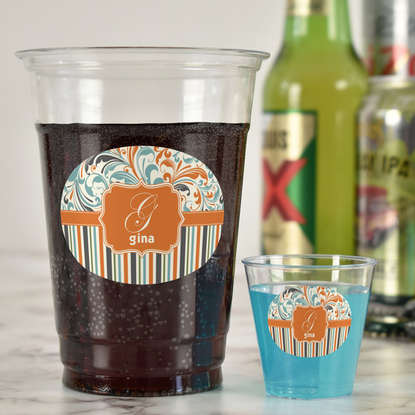 Orange Blue Swirls & Stripes Party Cups - 16oz - In Context