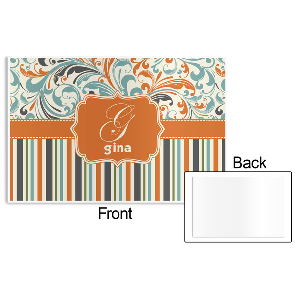 Orange Blue Swirls & Stripes Disposable Paper Placemat - Front & Back