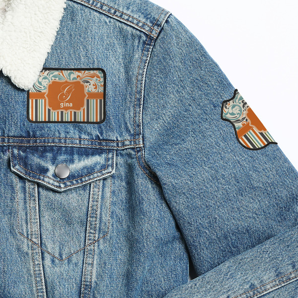 Orange Blue Swirls & Stripes Patches Lifestyle Jean Jacket Detail