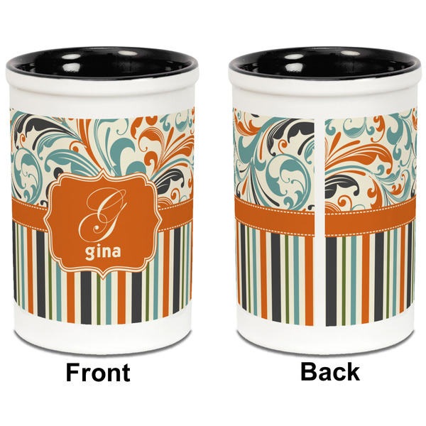 Orange Blue Swirls & Stripes Pencil Holder - Black - approval