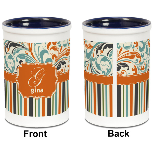 Orange Blue Swirls & Stripes Pencil Holder - Blue - approval