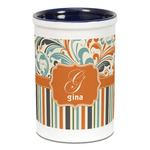 Orange Blue Swirls & Stripes Ceramic Pencil Holders - Blue