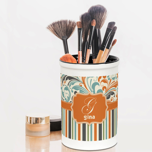 Orange Blue Swirls & Stripes Pencil Holder - LIFESTYLE makeup