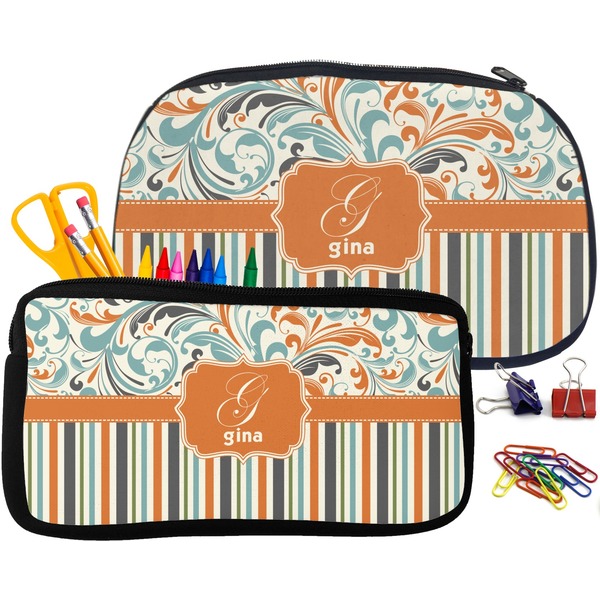 Orange Blue Swirls & Stripes Pencil / School Supplies Bags Small and Medium