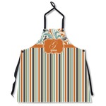 Orange Blue Swirls & Stripes Apron Without Pockets w/ Name and Initial
