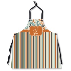 Orange Blue Swirls & Stripes Apron Without Pockets w/ Name and Initial