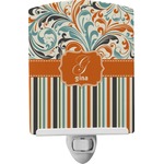 Orange Blue Swirls & Stripes Ceramic Night Light (Personalized)
