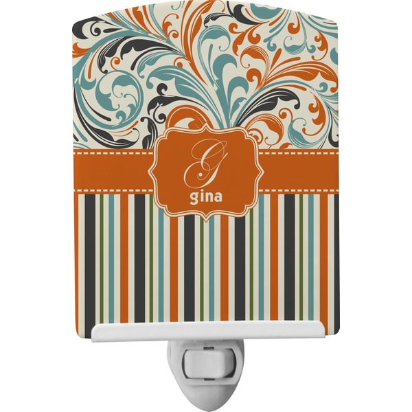 Custom Orange Blue Swirls & Stripes Ceramic Night Light (Personalized)