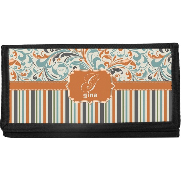 Custom Orange Blue Swirls & Stripes Canvas Checkbook Cover (Personalized)