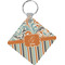 Orange Blue Swirls & Stripes Diamond Plastic Keychain w/ Name and Initial