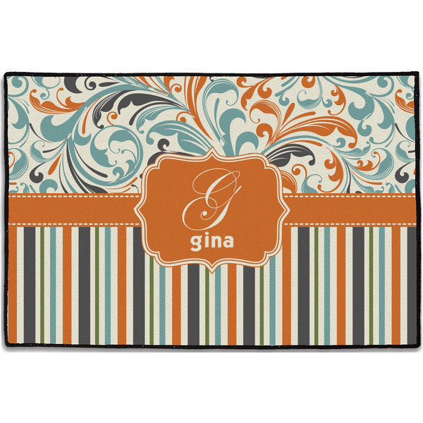 Orange Blue Swirls & Stripes Personalized Door Mat - 36x24 (APPROVAL)