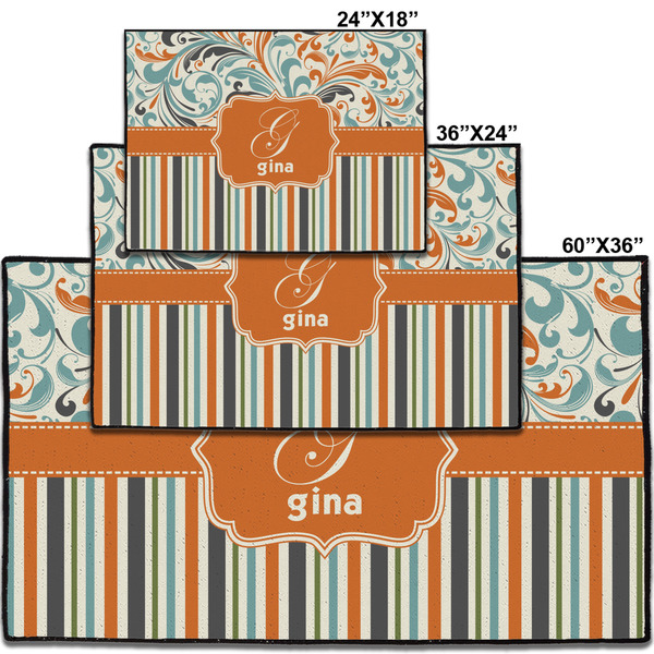 Orange Blue Swirls & Stripes Personalized Door Mat - Group Parent IMF