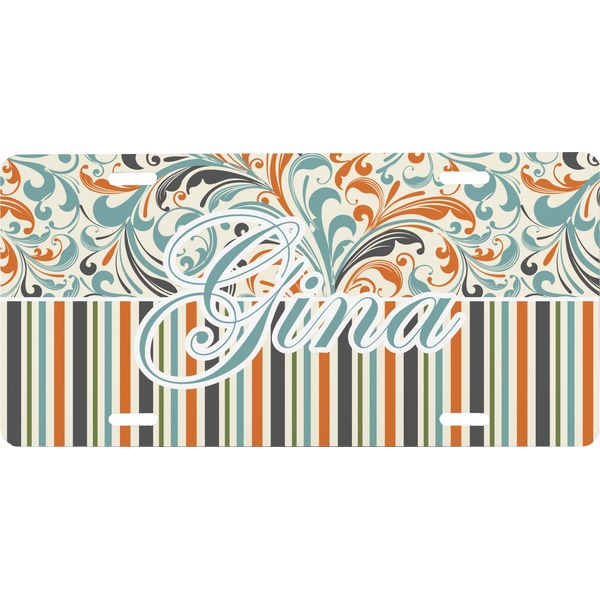 Custom Orange Blue Swirls & Stripes Front License Plate (Personalized)