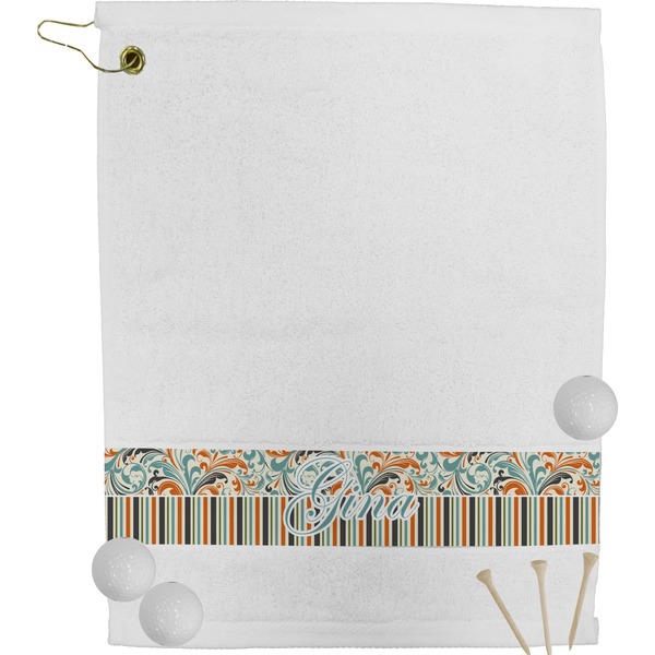 Custom Orange Blue Swirls & Stripes Golf Bag Towel (Personalized)