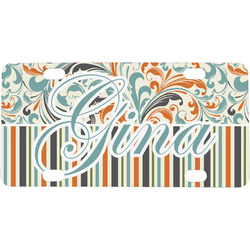 Orange Blue Swirls & Stripes Mini / Bicycle License Plate (4 Holes) (Personalized)