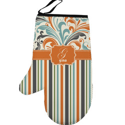 Orange Blue Swirls & Stripes Left Oven Mitt (Personalized)