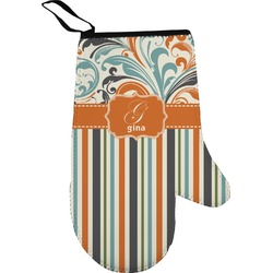 Orange Blue Swirls & Stripes Oven Mitt (Personalized)