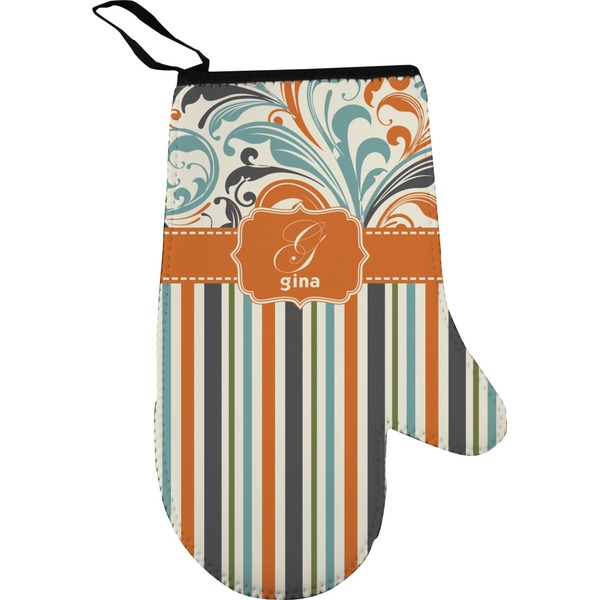 Custom Orange Blue Swirls & Stripes Oven Mitt (Personalized)