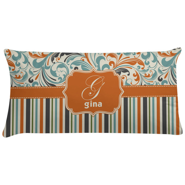 Custom Orange Blue Swirls & Stripes Pillow Case (Personalized)