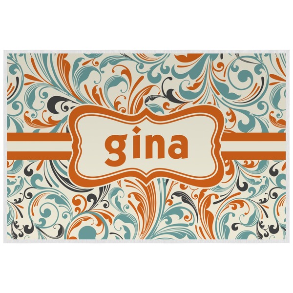 Orange Blue Swirls & Stripes Personalized Placemat (Back)