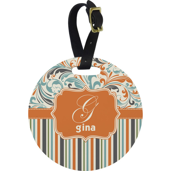 Custom Orange Blue Swirls & Stripes Plastic Luggage Tag - Round (Personalized)