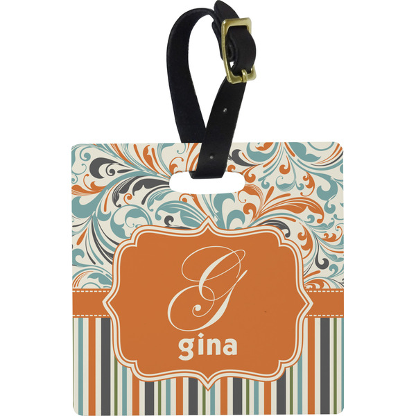Orange Blue Swirls & Stripes Personalized Square Luggage Tag