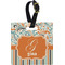 Orange Blue Swirls & Stripes Plastic Luggage Tag - Square w/ Name and Initial