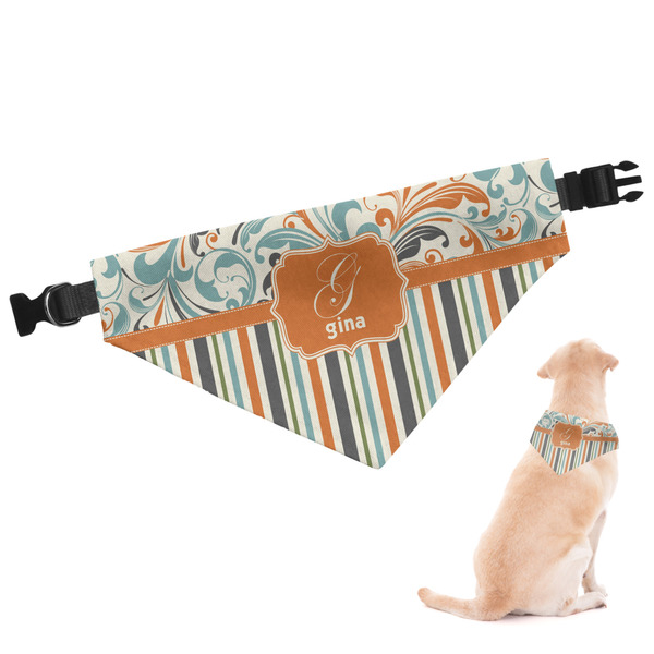 Custom Orange Blue Swirls & Stripes Dog Bandana (Personalized)