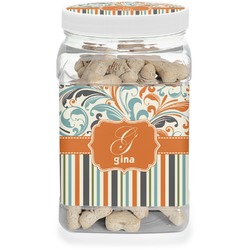Orange Blue Swirls & Stripes Dog Treat Jar (Personalized)