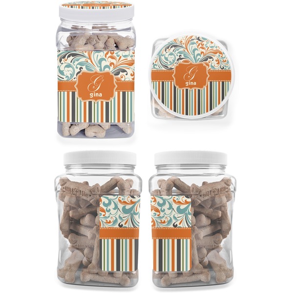 Orange Blue Swirls & Stripes Pet Treat Jar - Multiple Angles